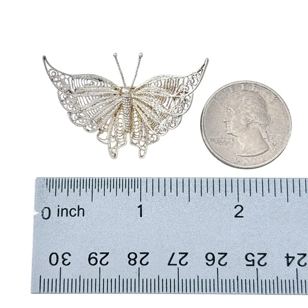 Vintage Sterling Silver 925 Filigree Butterfly Brooch